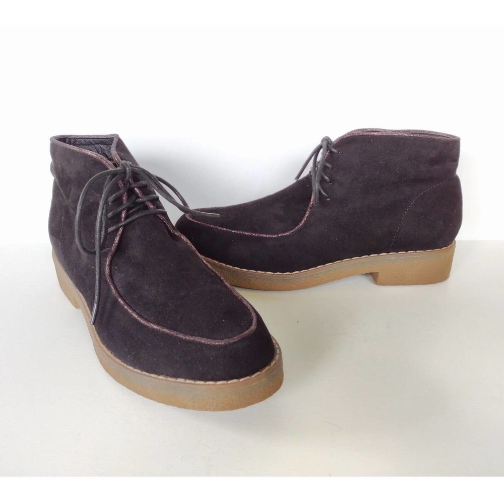 Anthropologie Vanessa Wu Vegan Suede Black Lace Up Ankle Boot Shoes 40 US 9
